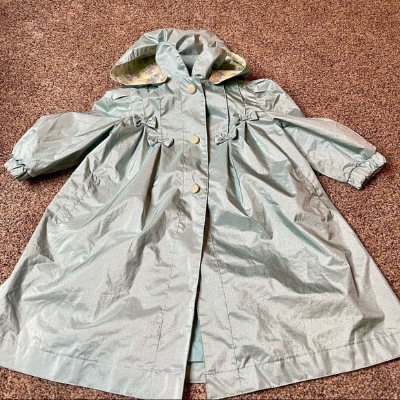 Vintage ROTHSCHILD 3T Trench Coat Girls Mint Green Button Down Bow Jacket - Picture 1 of 3